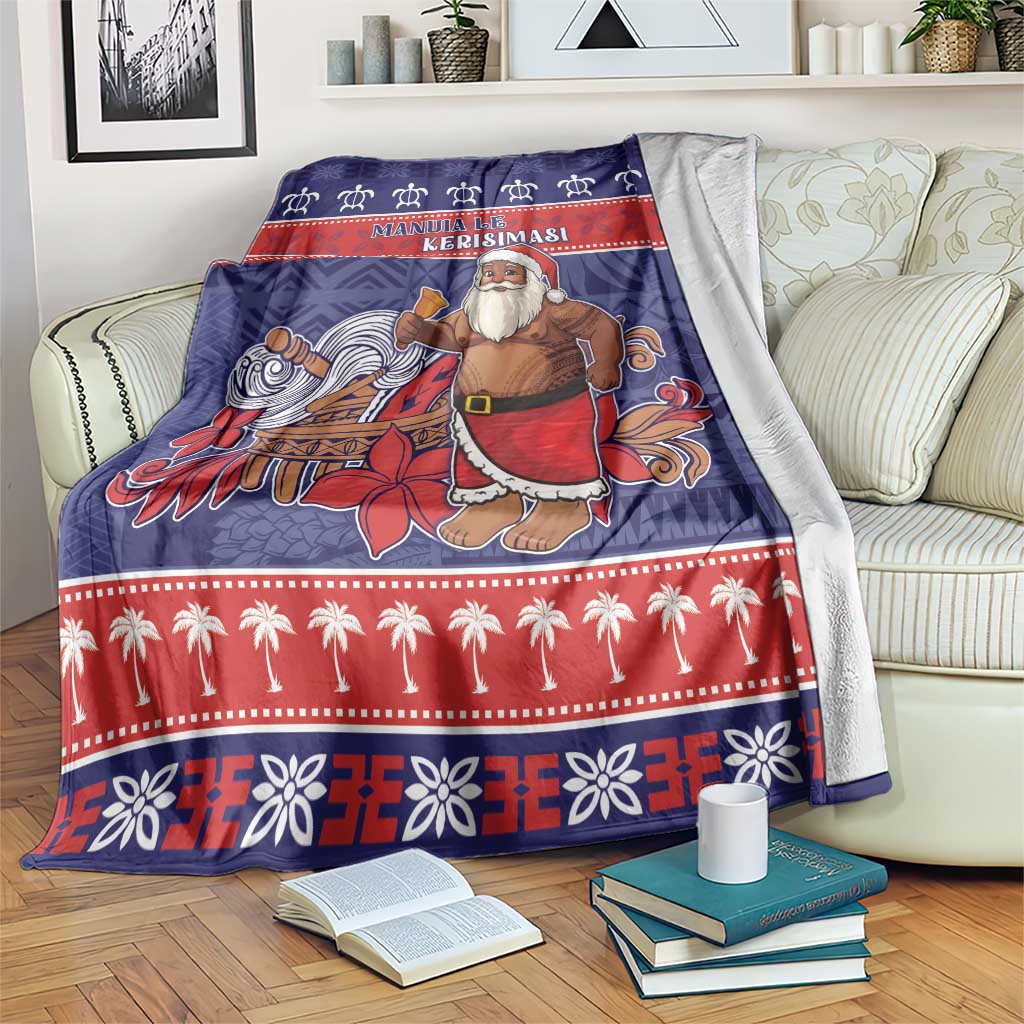 Samoa Christmas Blanket Samoan Santa Claus Manuia Le Kerisimasi LT05 Blue - Polynesian Pride