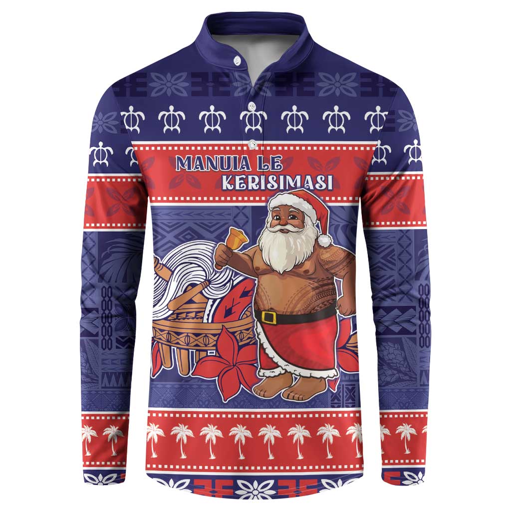 Samoa Christmas Button Sweatshirt Samoan Santa Claus Manuia Le Kerisimasi LT05 Blue - Polynesian Pride