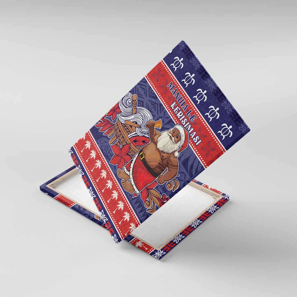 Samoa Christmas Canvas Wall Art Samoan Santa Claus Manuia Le Kerisimasi LT05 With Frame Blue - Polynesian Pride