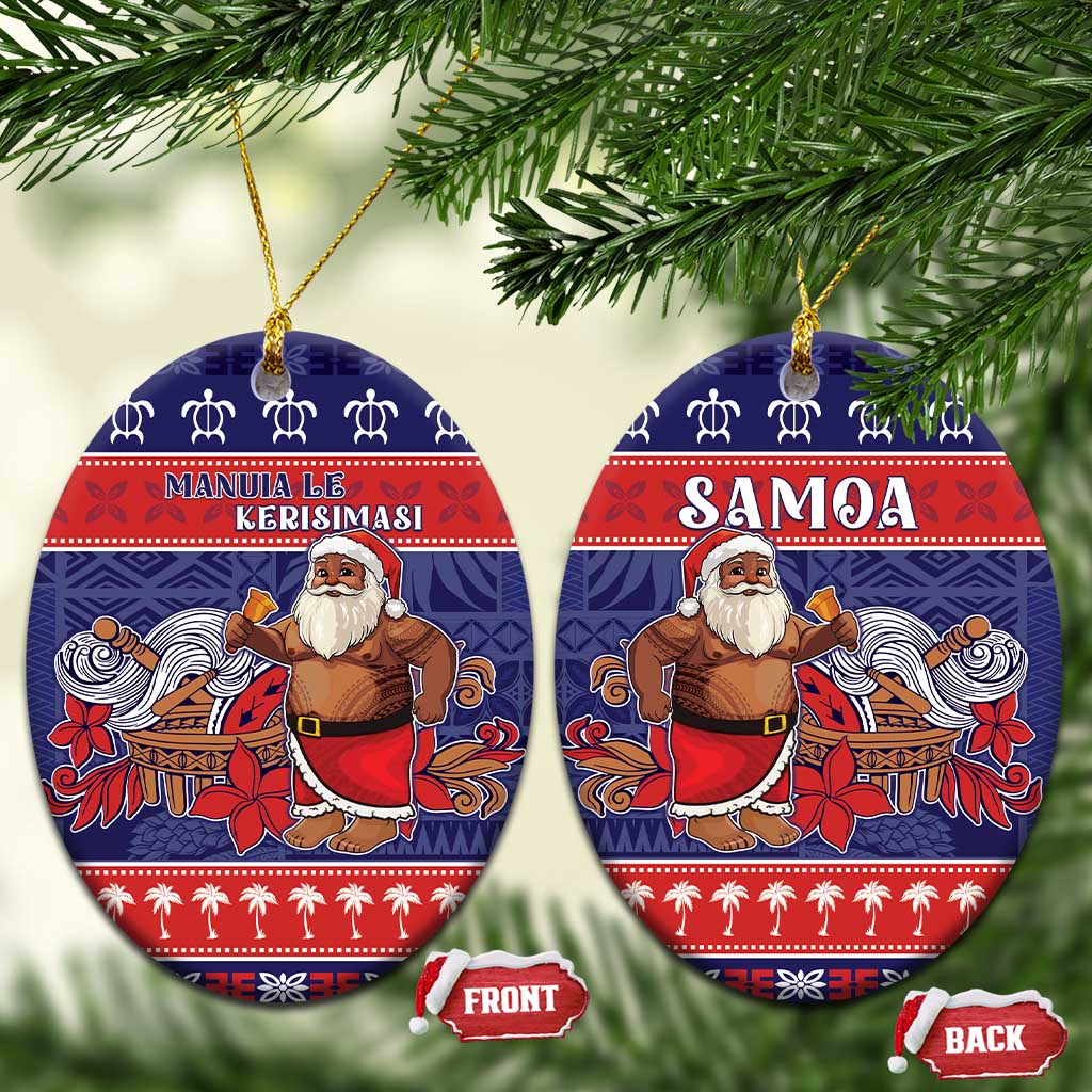 Samoa Christmas Ceramic Ornament Samoan Santa Claus Manuia Le Kerisimasi LT05 Oval Blue - Polynesian Pride