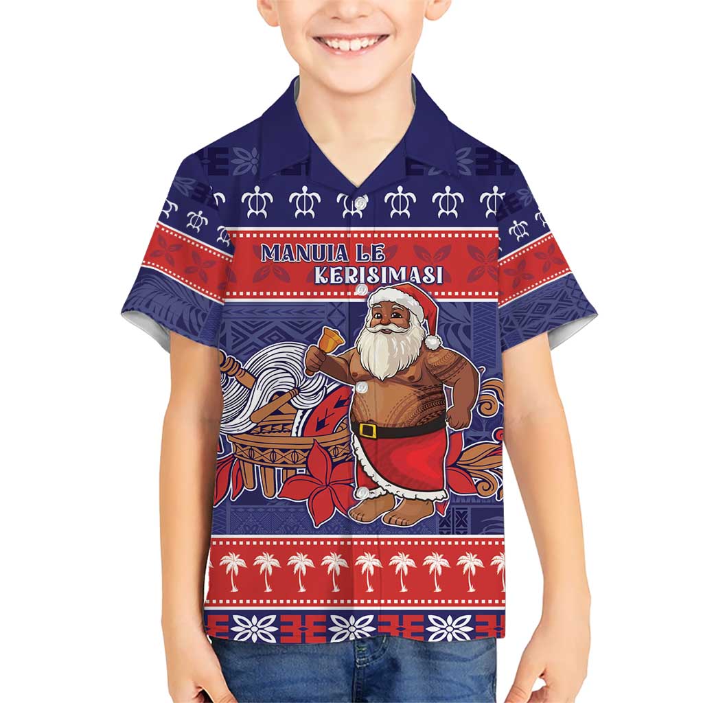 Samoa Christmas Kid Hawaiian Shirt Samoan Santa Claus Manuia Le Kerisimasi LT05 Kid Blue - Polynesian Pride