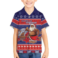 Samoa Christmas Kid Hawaiian Shirt Samoan Santa Claus Manuia Le Kerisimasi LT05 Kid Blue - Polynesian Pride