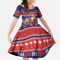 Samoa Christmas Kid Short Sleeve Dress Samoan Santa Claus Manuia Le Kerisimasi LT05 KID Blue - Polynesian Pride