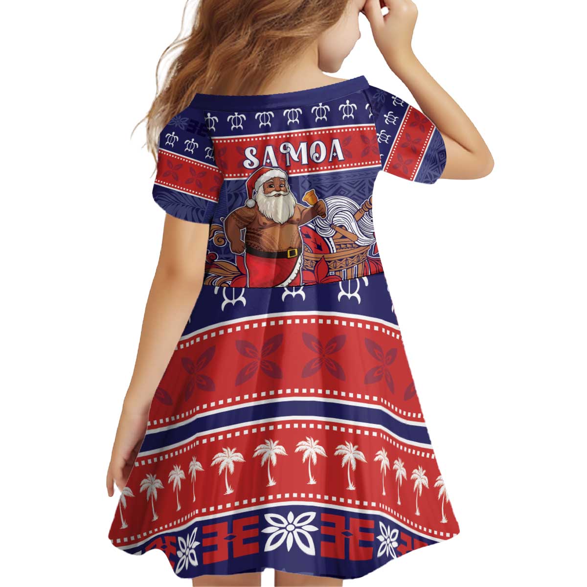 Samoa Christmas Kid Short Sleeve Dress Samoan Santa Claus Manuia Le Kerisimasi LT05 - Polynesian Pride
