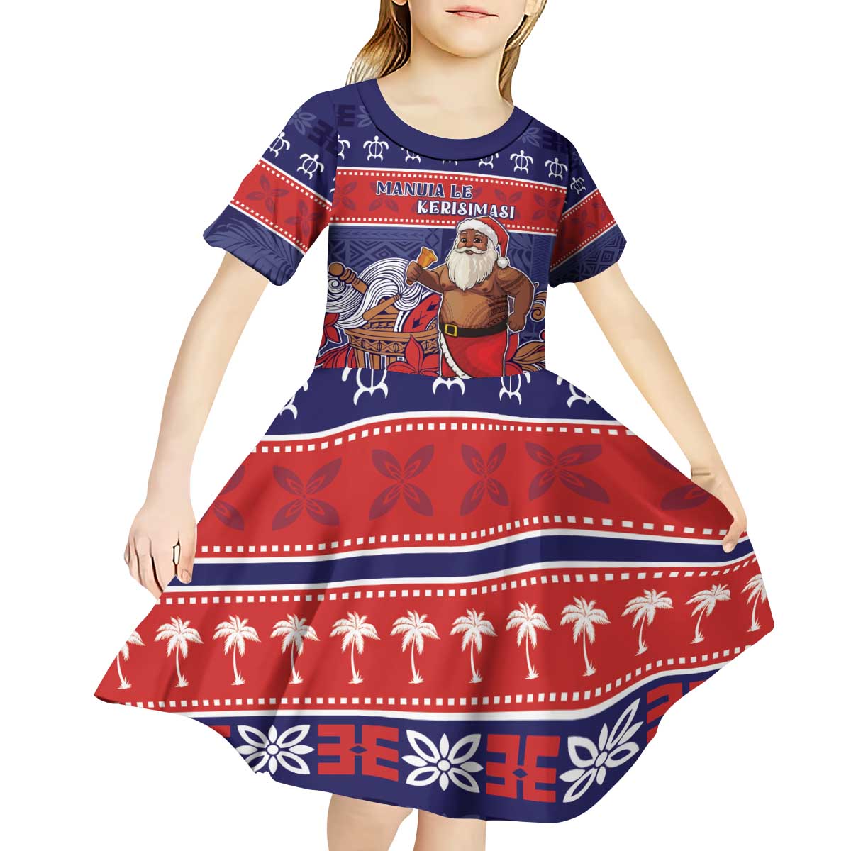Samoa Christmas Kid Short Sleeve Dress Samoan Santa Claus Manuia Le Kerisimasi LT05 - Polynesian Pride