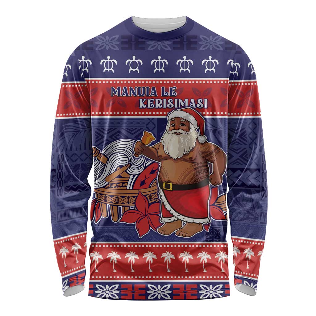 Samoa Christmas Long Sleeve Shirt Samoan Santa Claus Manuia Le Kerisimasi LT05 Unisex Blue - Polynesian Pride