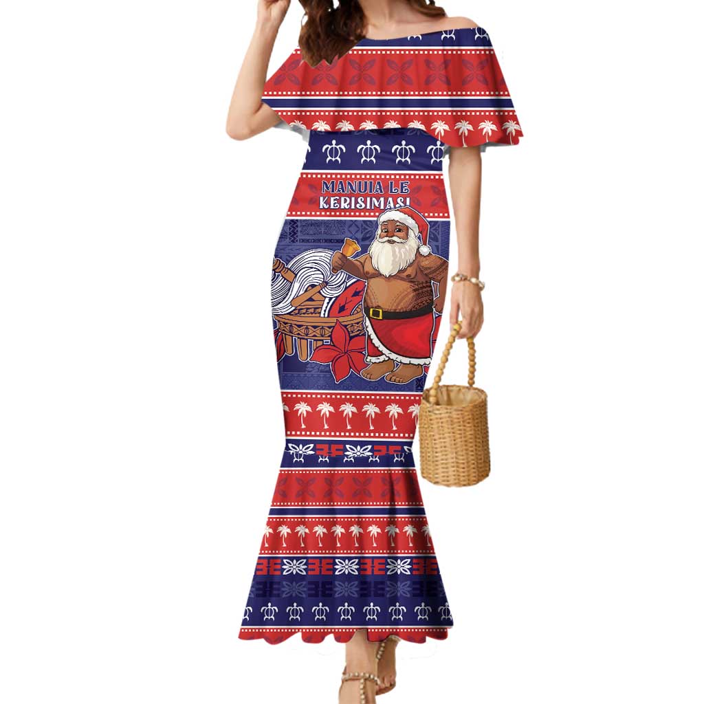 Samoa Christmas Mermaid Dress Samoan Santa Claus Manuia Le Kerisimasi LT05 Women Blue - Polynesian Pride