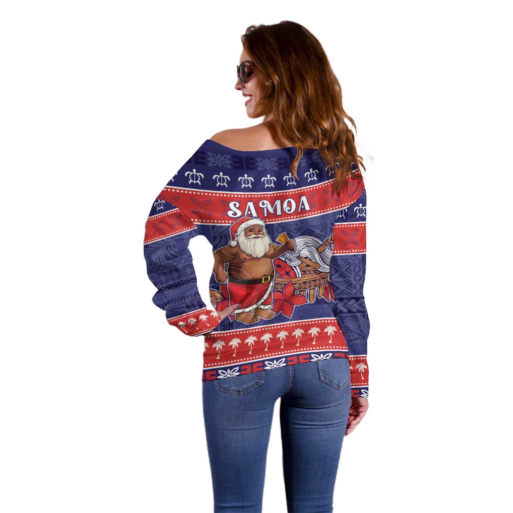 Samoa Christmas Off Shoulder Sweater Samoan Santa Claus Manuia Le Kerisimasi LT05 - Polynesian Pride