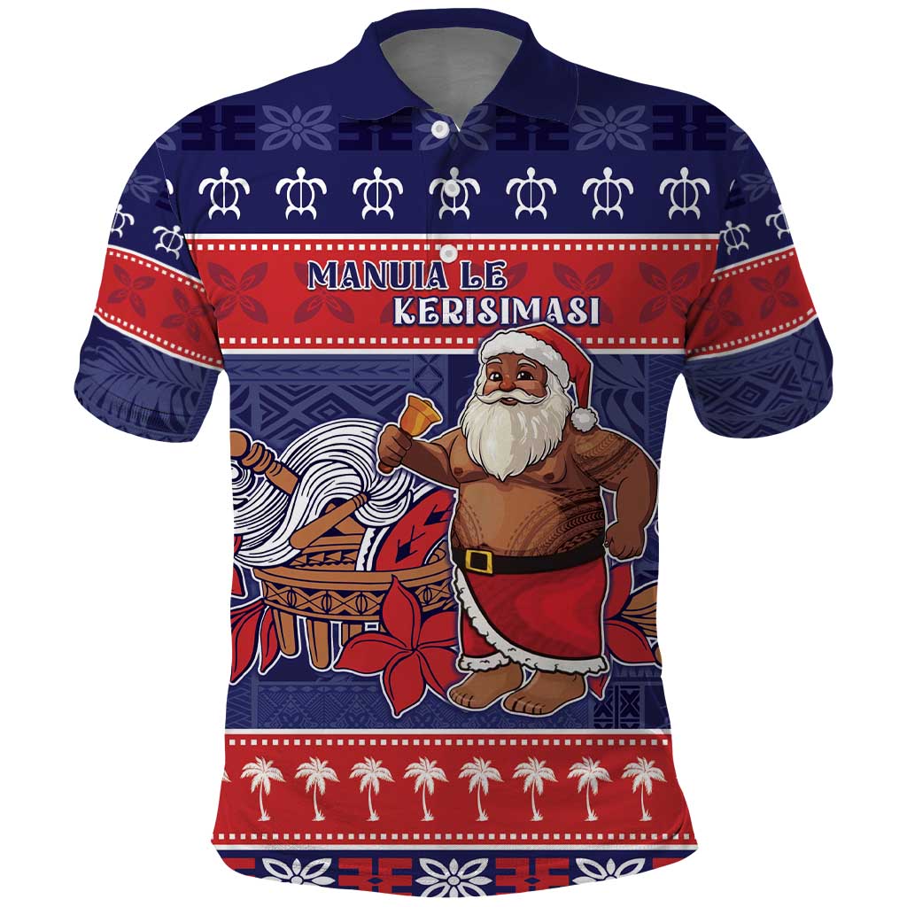 Samoa Christmas Polo Shirt Samoan Santa Claus Manuia Le Kerisimasi LT05 Blue - Polynesian Pride