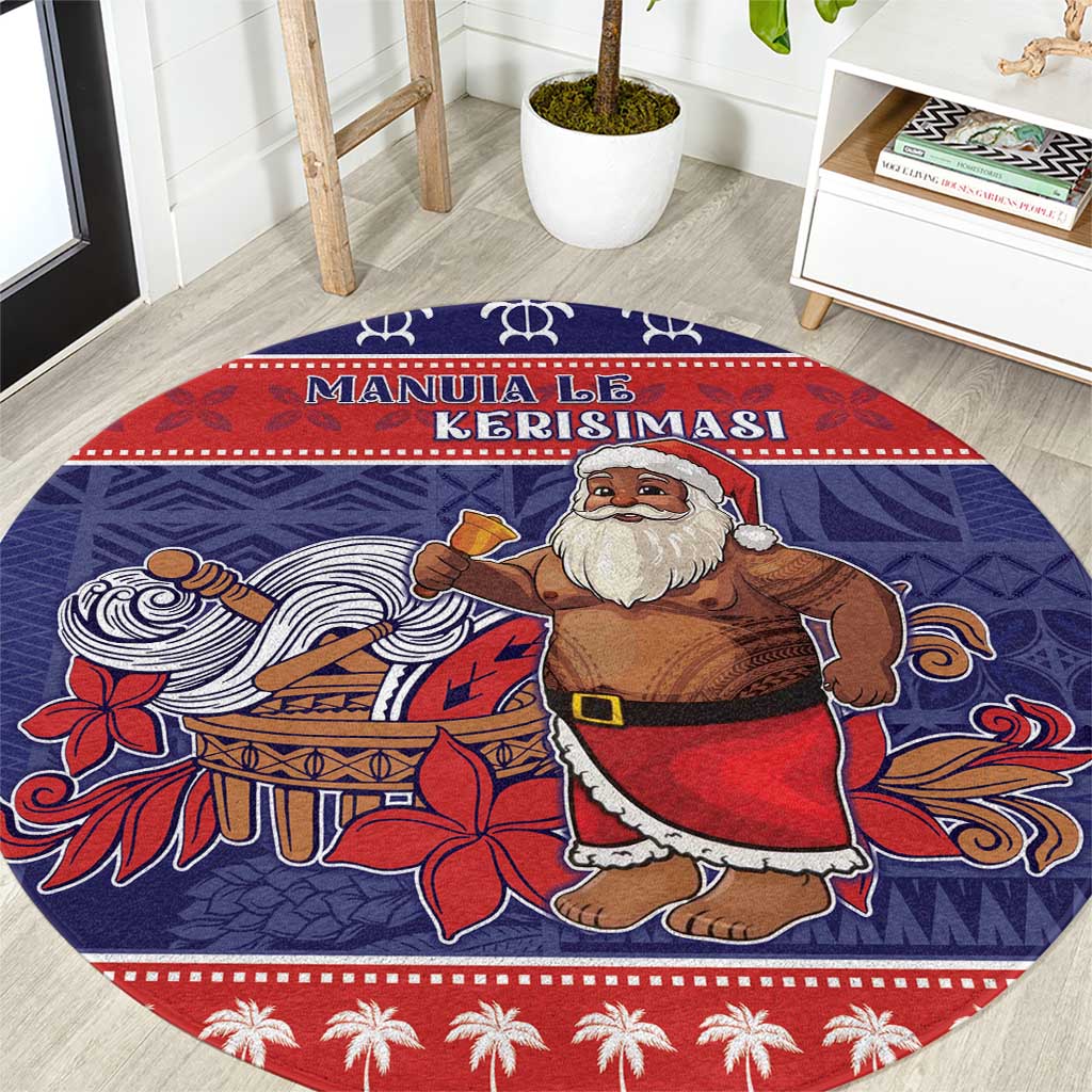 Samoa Christmas Round Carpet Samoan Santa Claus Manuia Le Kerisimasi LT05 Blue - Polynesian Pride