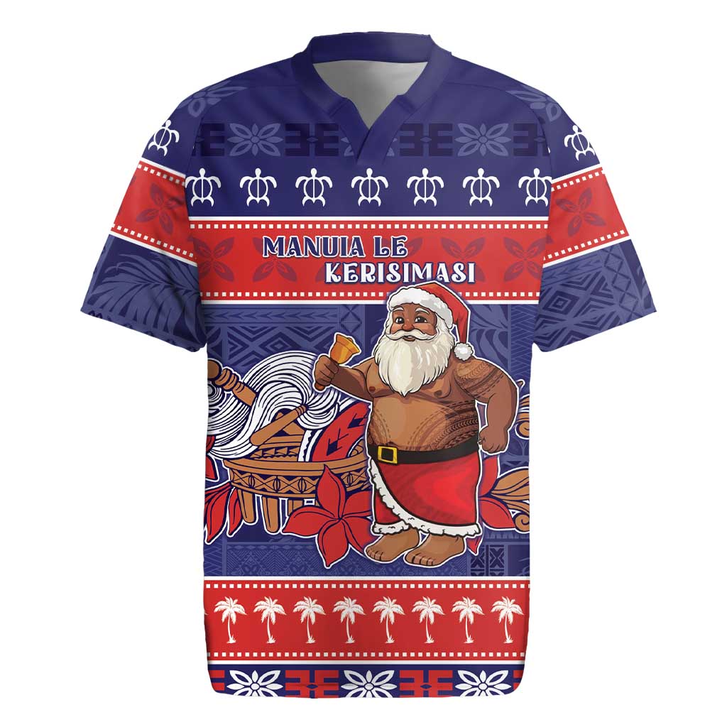 Samoa Christmas Rugby Jersey Samoan Santa Claus Manuia Le Kerisimasi LT05 Blue - Polynesian Pride