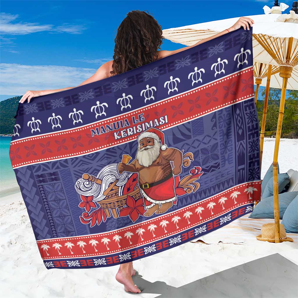 Samoa Christmas Sarong Samoan Santa Claus Manuia Le Kerisimasi LT05 One Size 44 x 66 inches Blue - Polynesian Pride