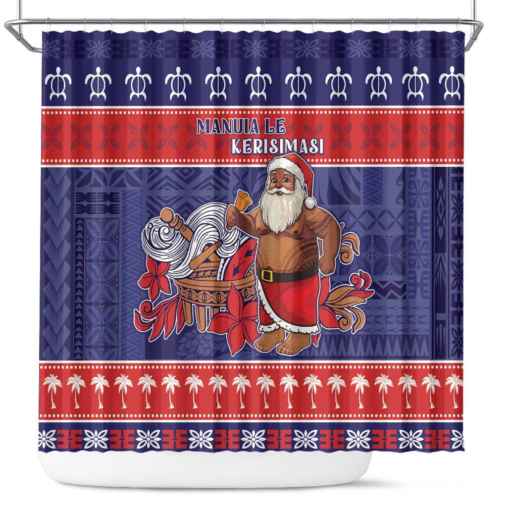 Samoa Christmas Shower Curtain Samoan Santa Claus Manuia Le Kerisimasi LT05 Blue - Polynesian Pride