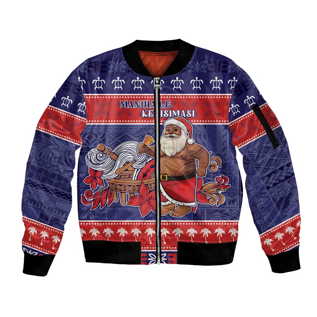 Samoa Christmas Sleeve Zip Bomber Jacket Samoan Santa Claus Manuia Le Kerisimasi LT05 Unisex Blue - Polynesian Pride