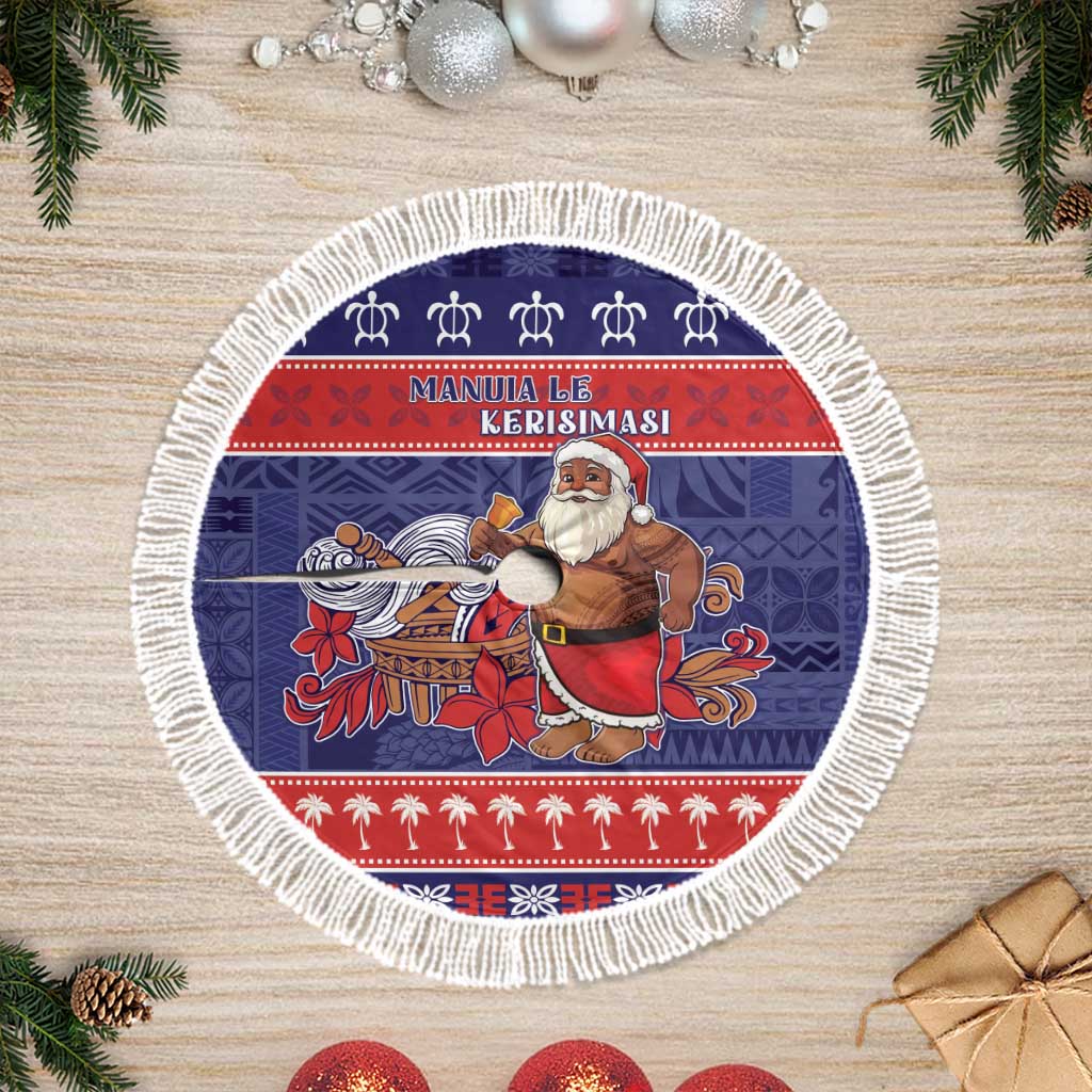 Samoa Christmas Tree Skirt Samoan Santa Claus Manuia Le Kerisimasi LT05 Fringed Blue - Polynesian Pride