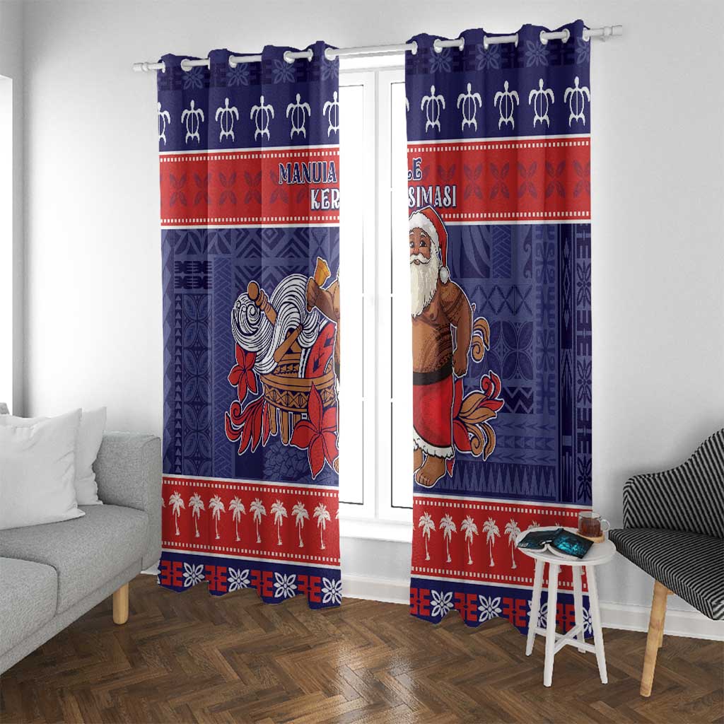 Samoa Christmas Window Curtain Samoan Santa Claus Manuia Le Kerisimasi LT05 With Grommets Blue - Polynesian Pride