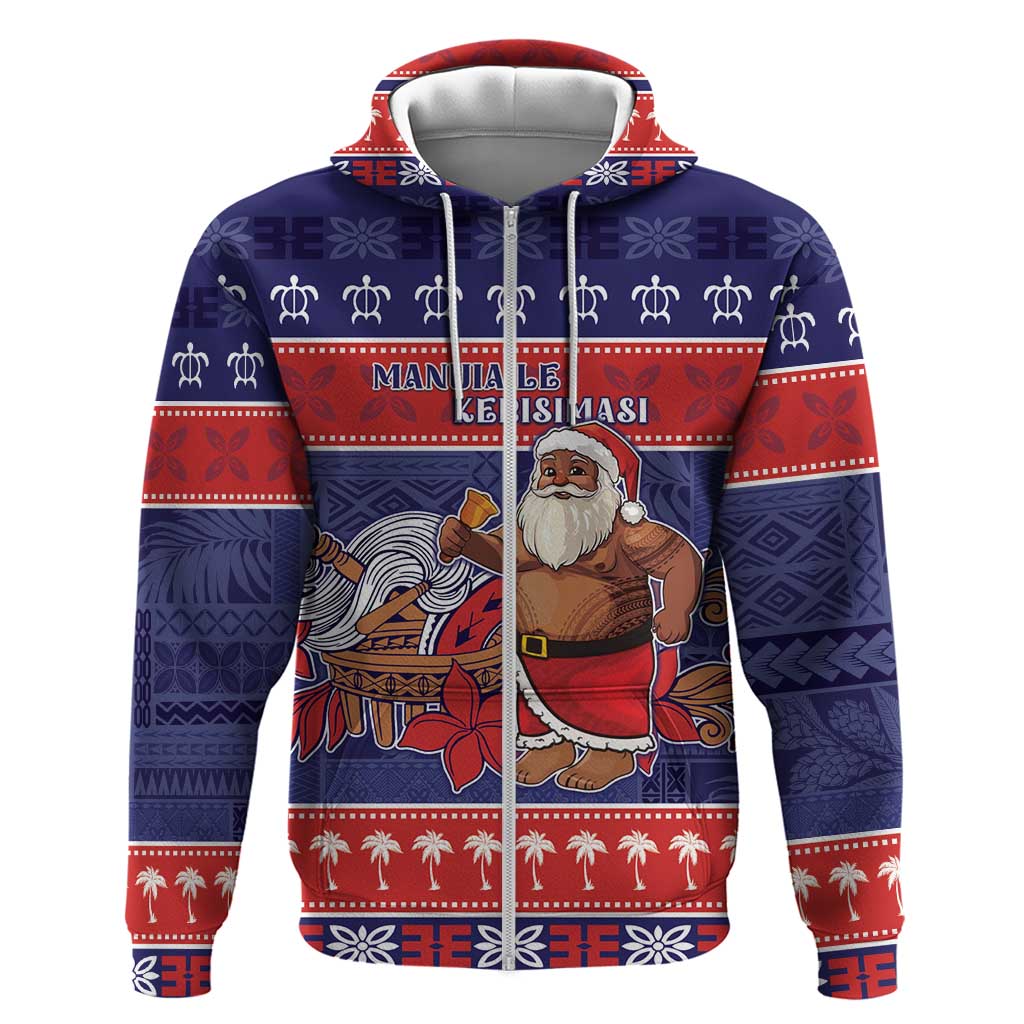 Samoa Christmas Zip Hoodie Samoan Santa Claus Manuia Le Kerisimasi LT05 Zip Hoodie Blue - Polynesian Pride
