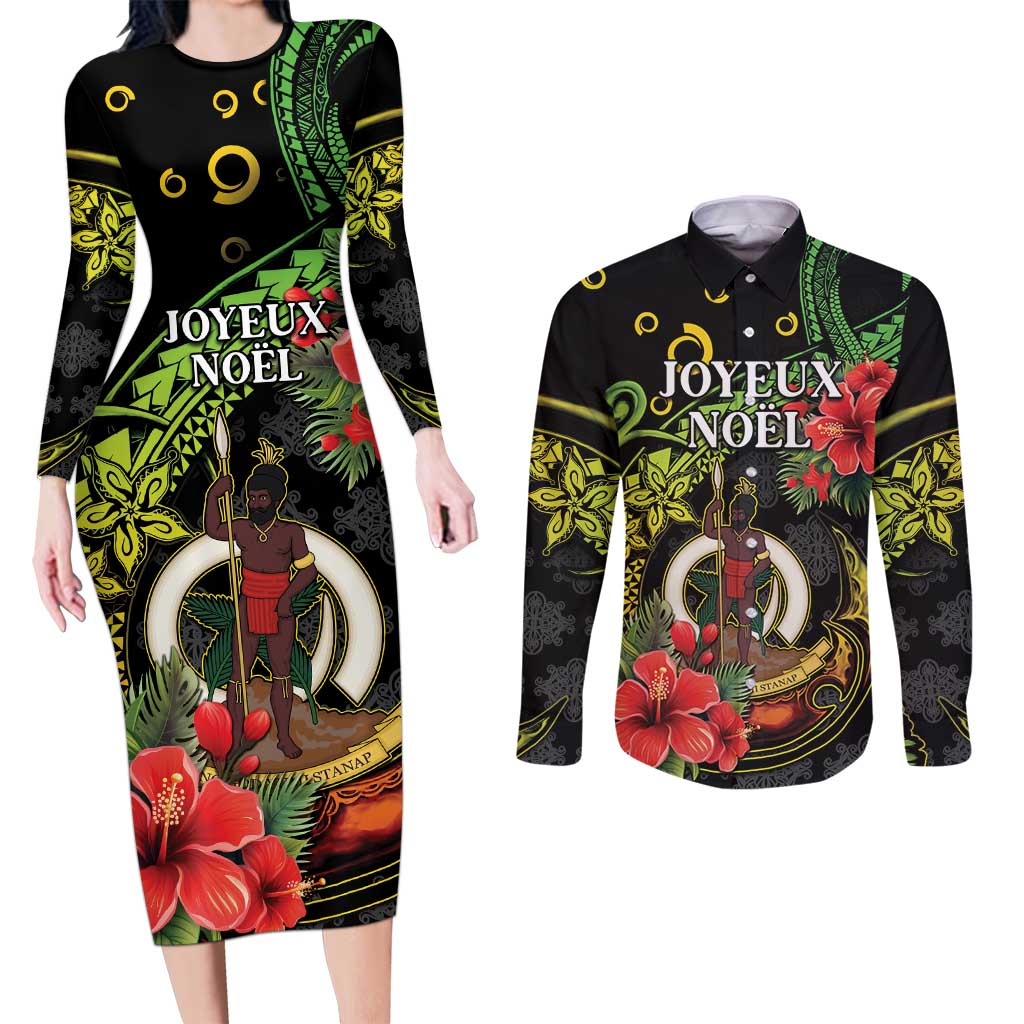 Love Vanuatu Christmas Couples Matching Long Sleeve Bodycon Dress and Long Sleeve Button Shirt God Yumi Polynesian Tribal Pattern