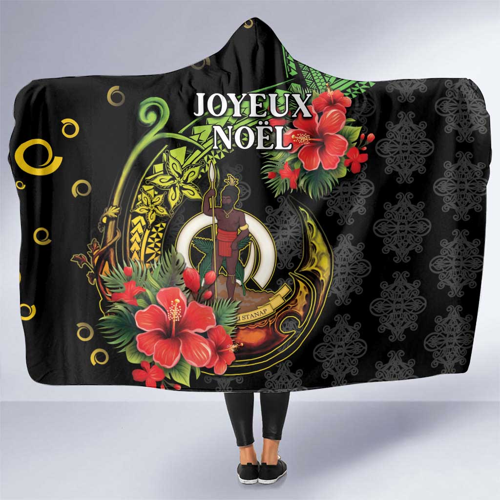 Love Vanuatu Christmas Hooded Blanket God Yumi Polynesian Tribal Pattern LT05 One Size Black - Polynesian Pride