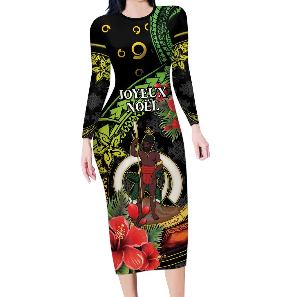 Love Vanuatu Christmas Long Sleeve Bodycon Dress God Yumi Polynesian Tribal Pattern LT05 Long Dress Black - Polynesian Pride