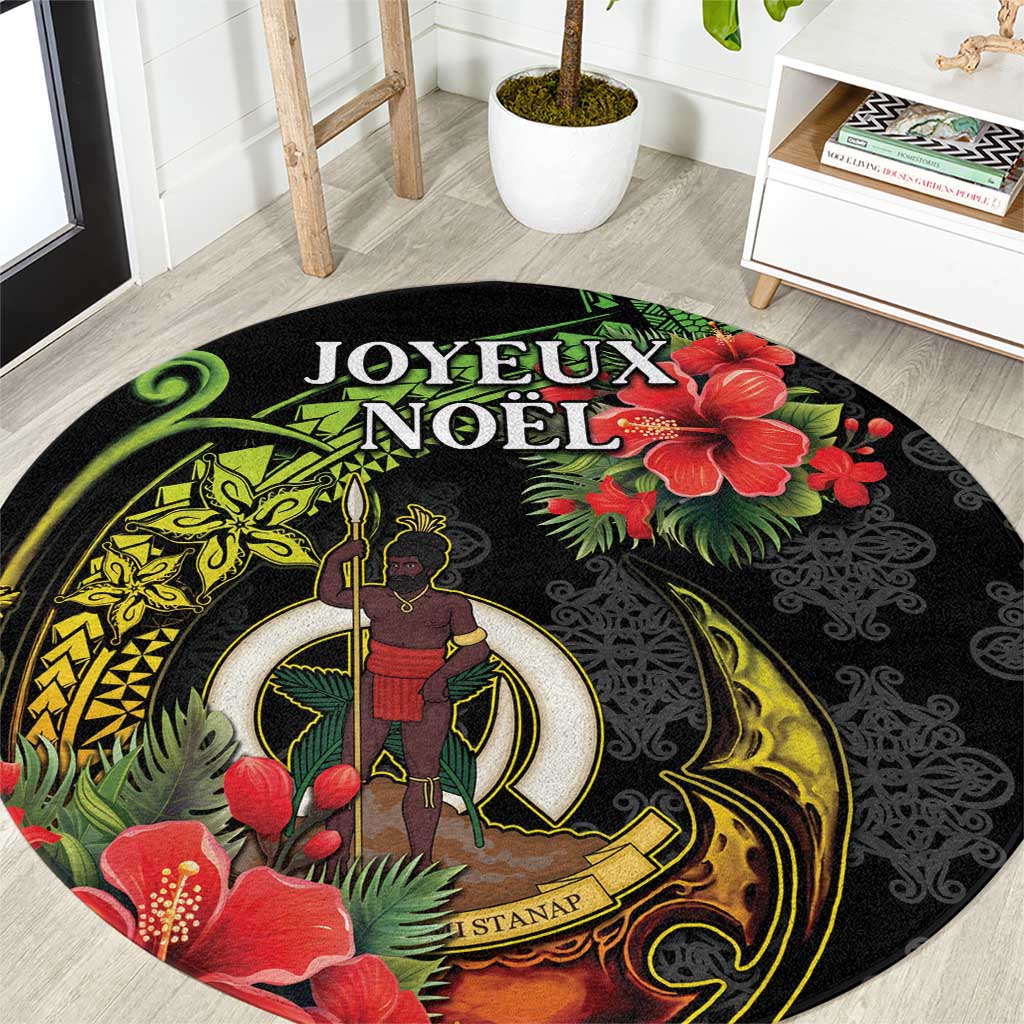 Love Vanuatu Christmas Round Carpet God Yumi Polynesian Tribal Pattern LT05 Black - Polynesian Pride