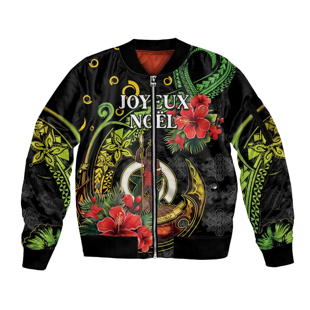 Love Vanuatu Christmas Sleeve Zip Bomber Jacket God Yumi Polynesian Tribal Pattern LT05 Unisex Black - Polynesian Pride