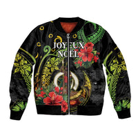 Love Vanuatu Christmas Sleeve Zip Bomber Jacket God Yumi Polynesian Tribal Pattern LT05 Unisex Black - Polynesian Pride