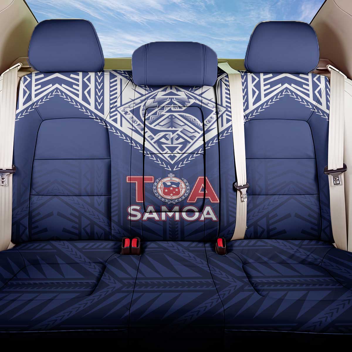 Super Toa Samoa Rugby Back Car Seat Cover Warrior Spirit LT05 One Size Blue - Polynesian Pride