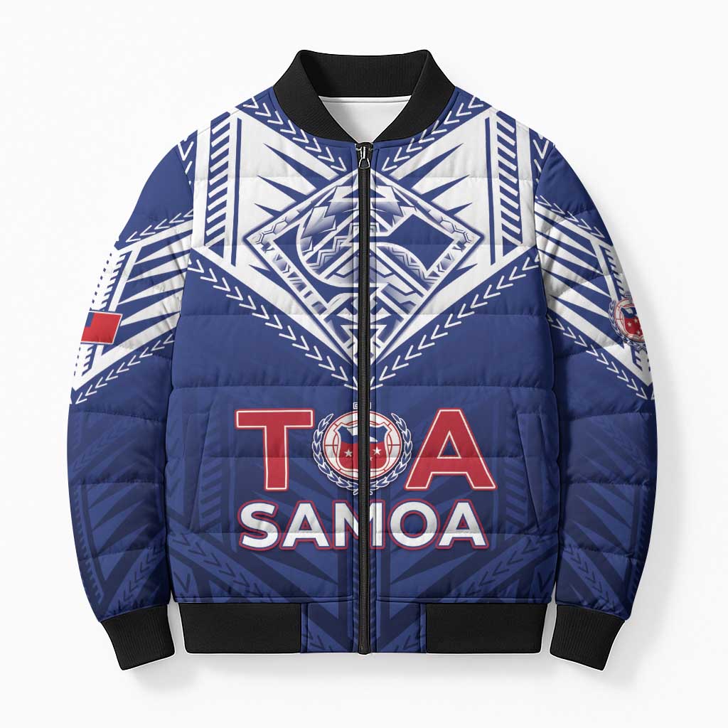 Super Toa Samoa Rugby Custom Bomber Puffer Jacket Warrior Spirit LT05 Unisex Blue - Polynesian Pride