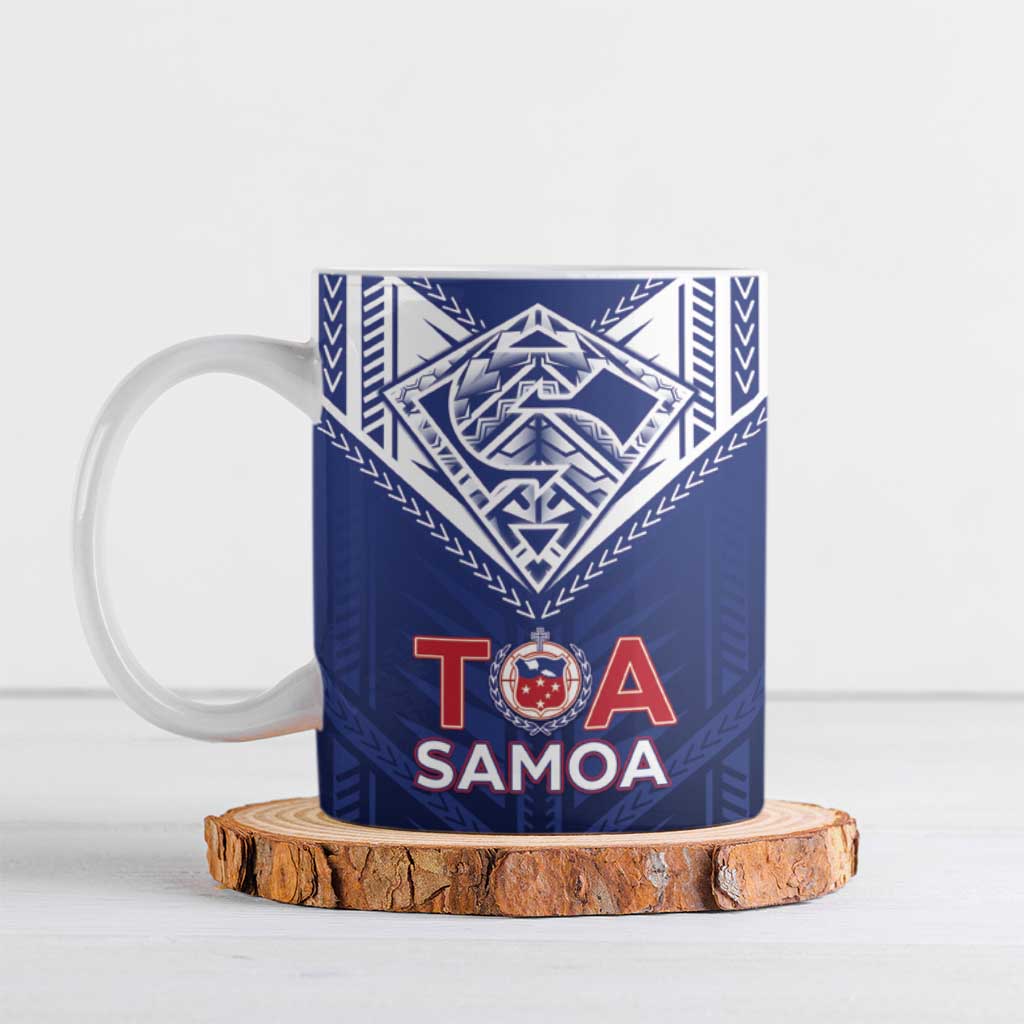 Super Toa Samoa Rugby Custom Ceramic Mug Warrior Spirit LT05 Blue - Polynesian Pride