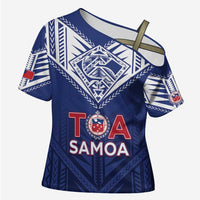 Super Toa Samoa Rugby Custom Cross Shoulder Shirt Warrior Spirit LT05 Female Blue - Polynesian Pride