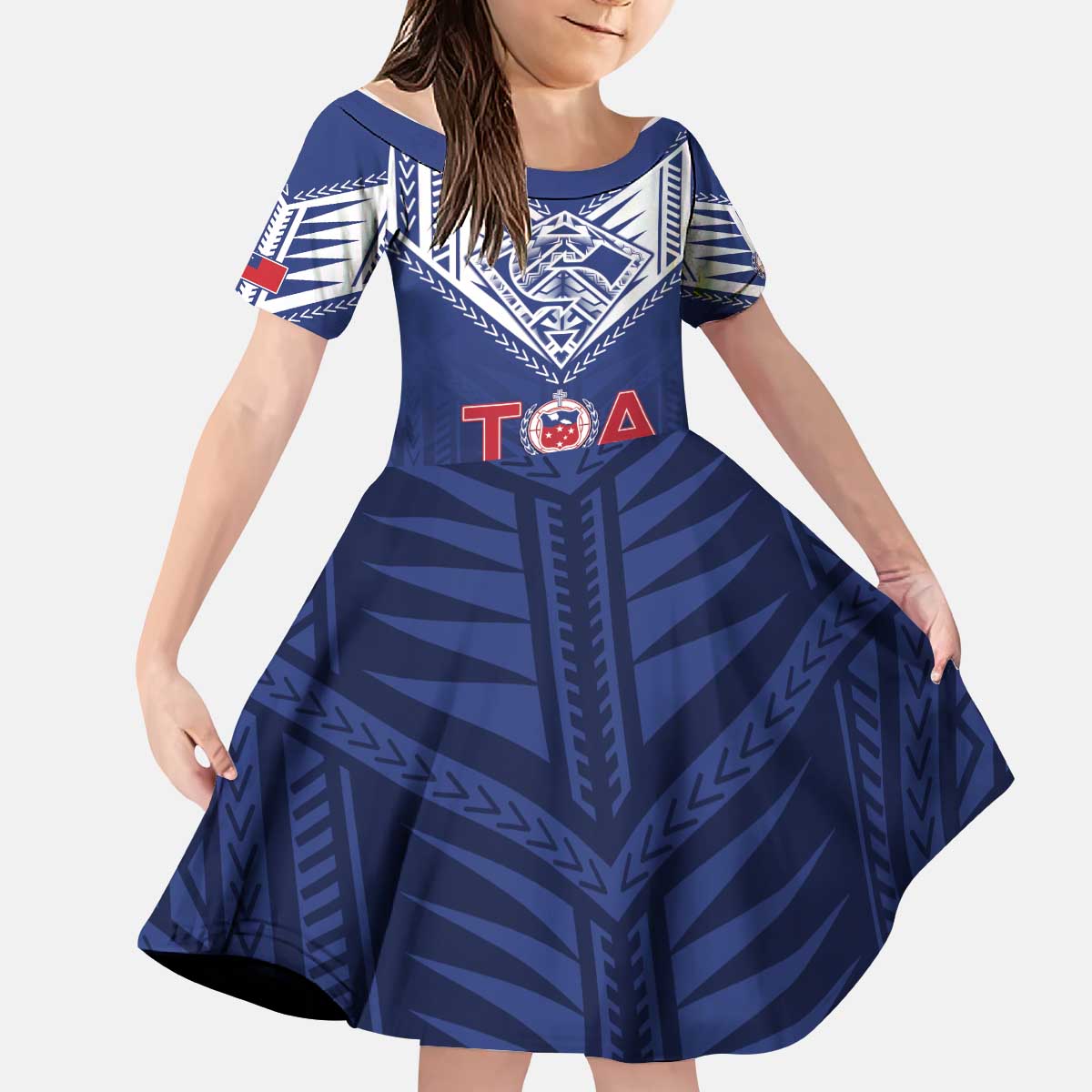 Super Toa Samoa Rugby Custom Kid Short Sleeve Dress Warrior Spirit LT05 KID Blue - Polynesian Pride