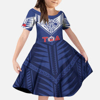 Super Toa Samoa Rugby Custom Kid Short Sleeve Dress Warrior Spirit LT05 KID Blue - Polynesian Pride
