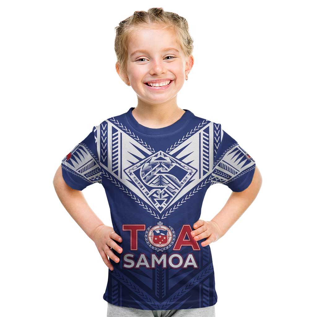 Super Toa Samoa Rugby Custom Kid T Shirt Warrior Spirit LT05 Blue - Polynesian Pride