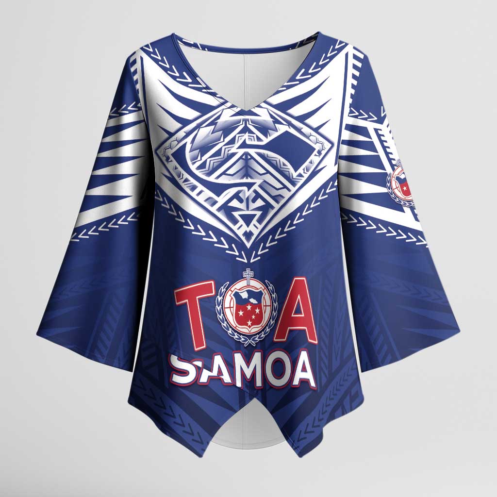 Super Toa Samoa Rugby Custom Kimono Sleeve Blouse Warrior Spirit LT05 Female Blue - Polynesian Pride