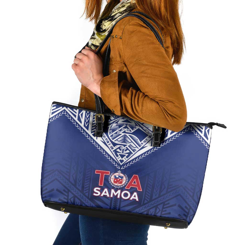 Super Toa Samoa Rugby Leather Tote Bag Warrior Spirit LT05 Blue - Polynesian Pride