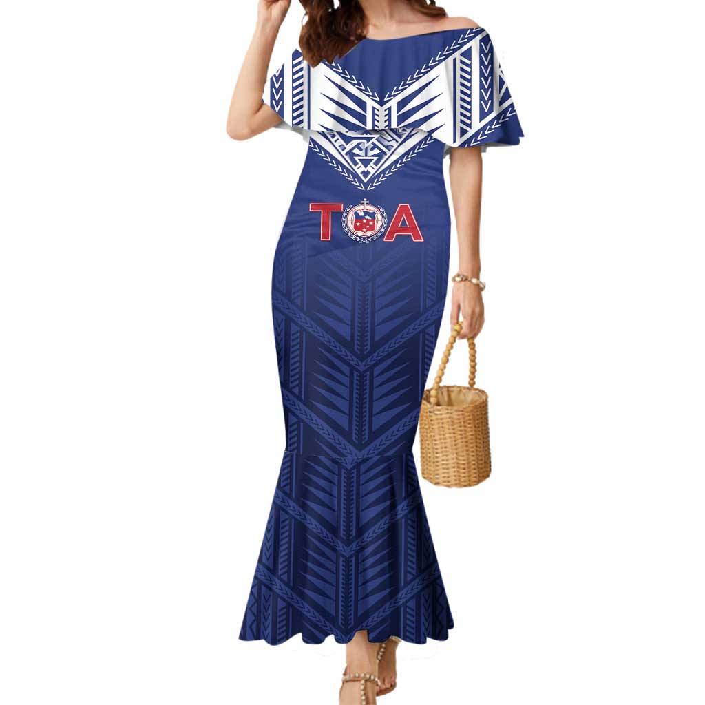 Super Toa Samoa Rugby Custom Mermaid Dress Warrior Spirit LT05 Women Blue - Polynesian Pride