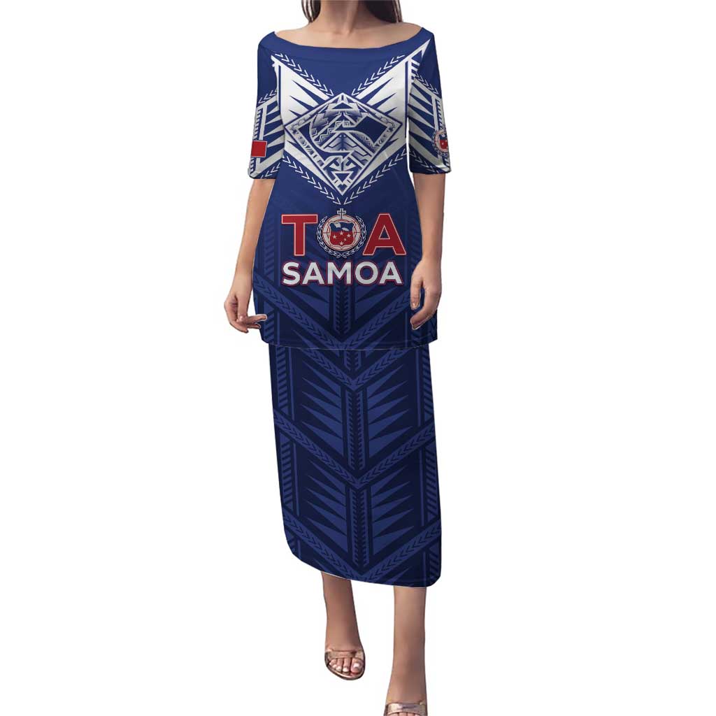 Super Toa Samoa Rugby Custom Puletasi Warrior Spirit LT05 Long Dress Blue - Polynesian Pride