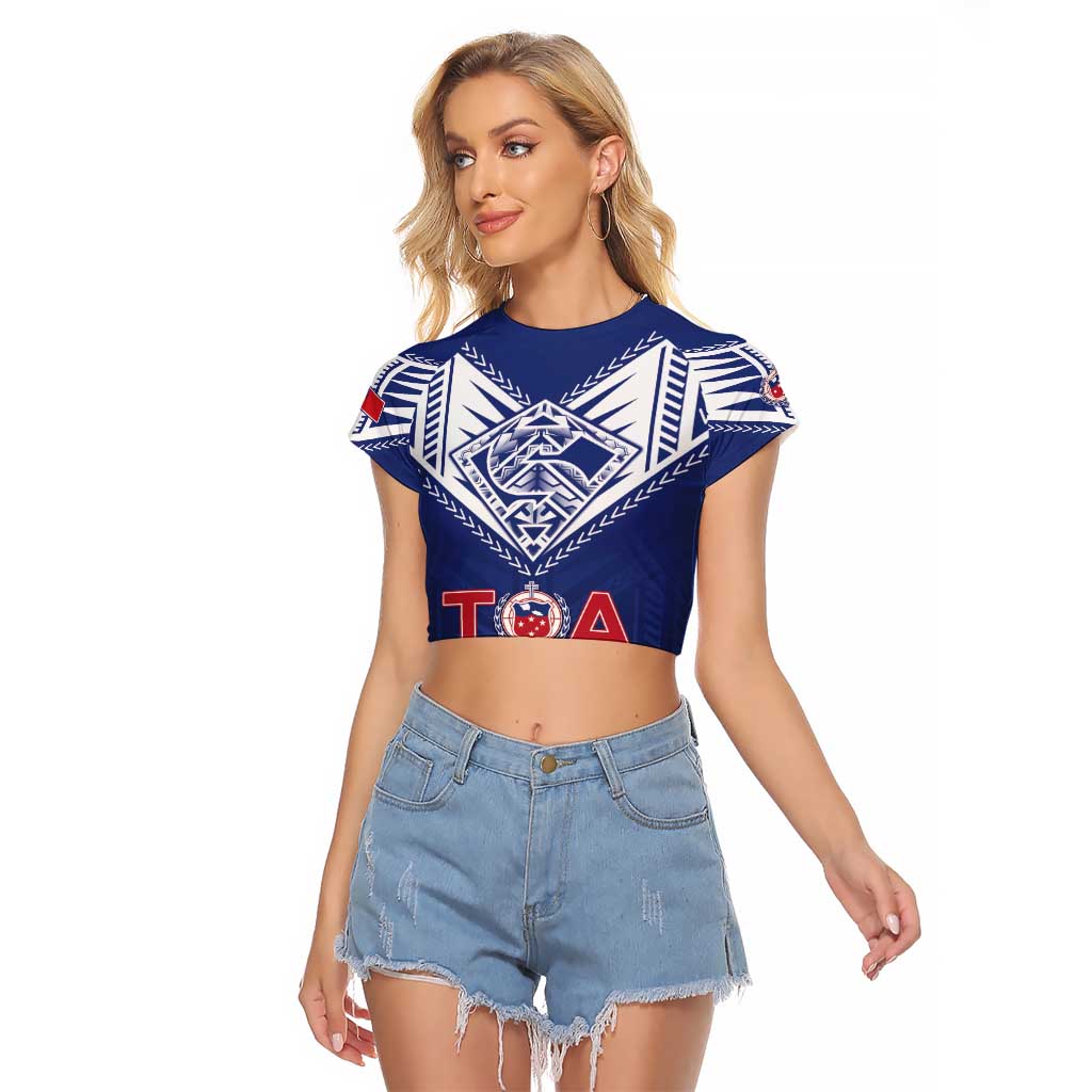 Super Toa Samoa Rugby Custom Raglan Cropped T Shirt Warrior Spirit LT05 Female Blue - Polynesian Pride