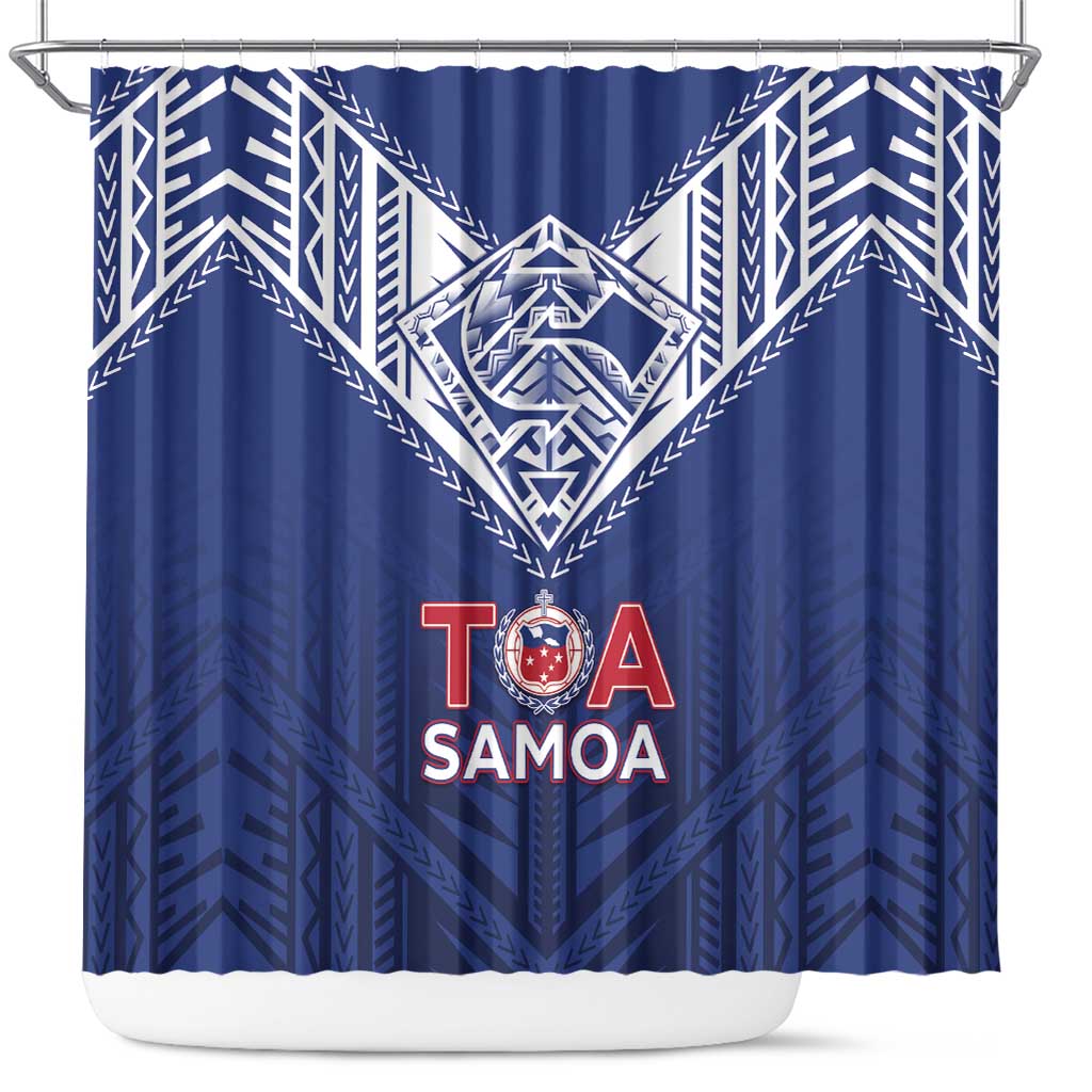 Super Toa Samoa Rugby Shower Curtain Warrior Spirit LT05 Blue - Polynesian Pride