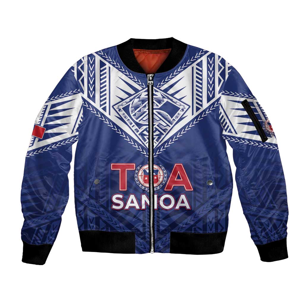 Super Toa Samoa Rugby Custom Sleeve Zip Bomber Jacket Warrior Spirit LT05 Unisex Blue - Polynesian Pride