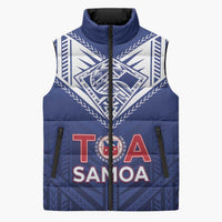 Super Toa Samoa Rugby Custom Sleeveless Puffer Jacket Warrior Spirit LT05 Unisex Blue - Polynesian Pride