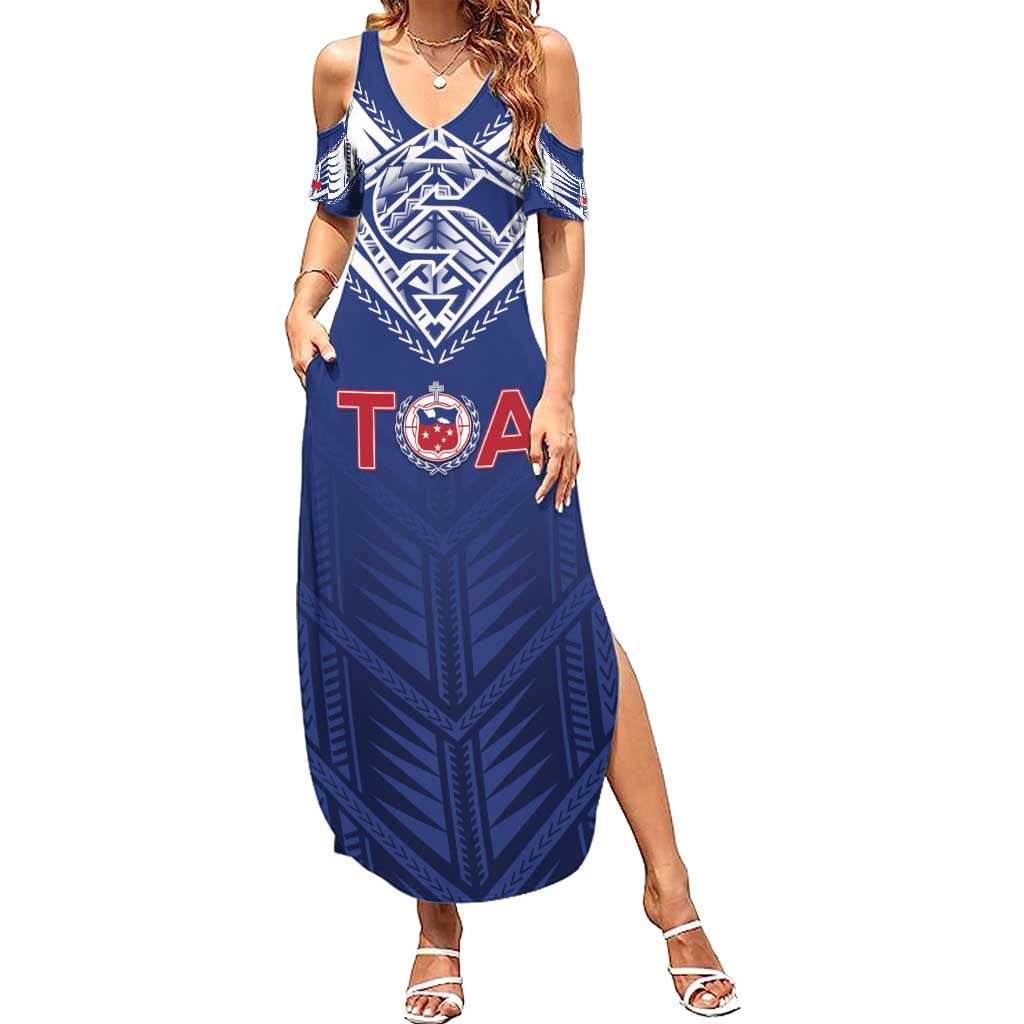 Super Toa Samoa Rugby Custom Summer Maxi Dress Warrior Spirit LT05 Women Blue - Polynesian Pride