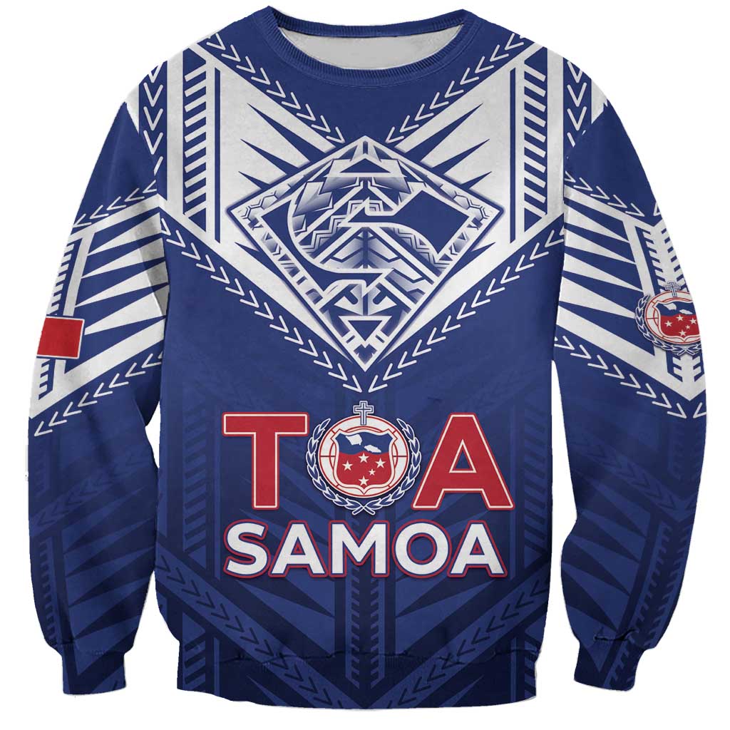 Super Toa Samoa Rugby Custom Sweatshirt Warrior Spirit LT05 Unisex Blue - Polynesian Pride