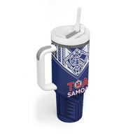 Super Toa Samoa Rugby Custom Tumbler With Handle Warrior Spirit LT05 - Polynesian Pride