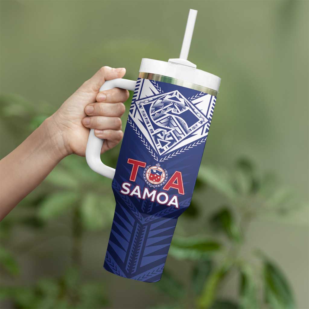 Super Toa Samoa Rugby Custom Tumbler With Handle Warrior Spirit LT05 - Polynesian Pride
