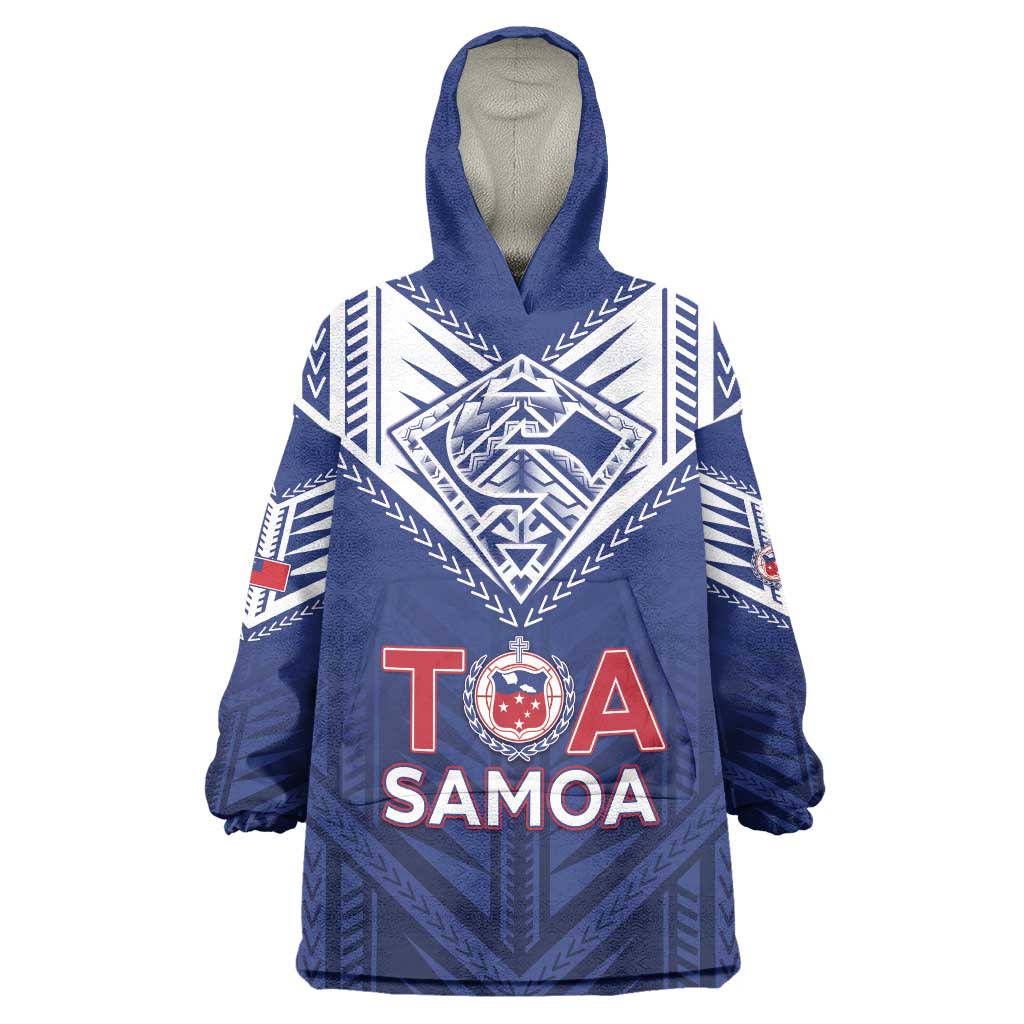 Super Toa Samoa Rugby Custom Wearable Blanket Hoodie Warrior Spirit LT05 One Size Blue - Polynesian Pride