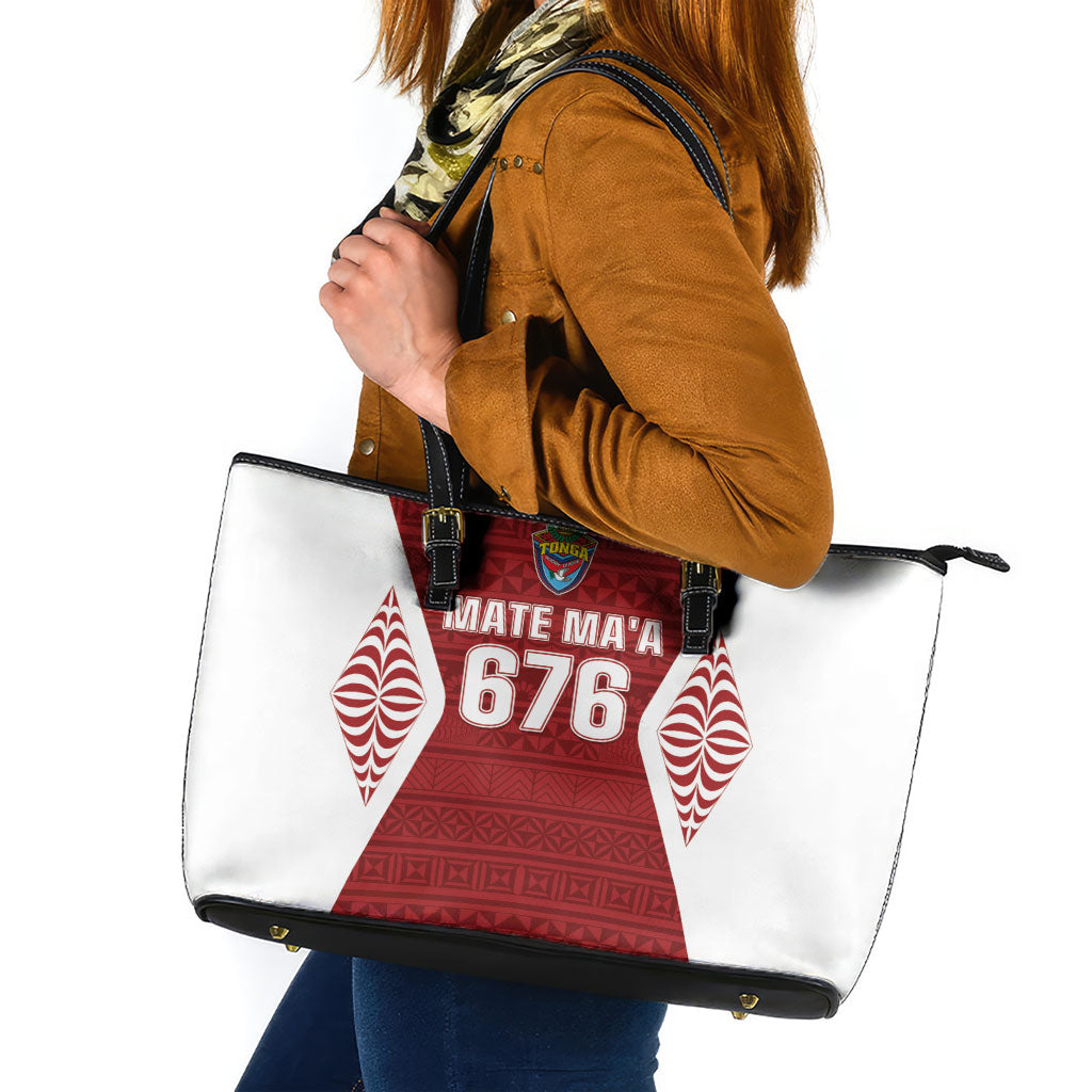 Mate Maa Tonga Rugby Leather Tote Bag Kupesi Tokelau Feletoa Pattern LT05 Red - Polynesian Pride