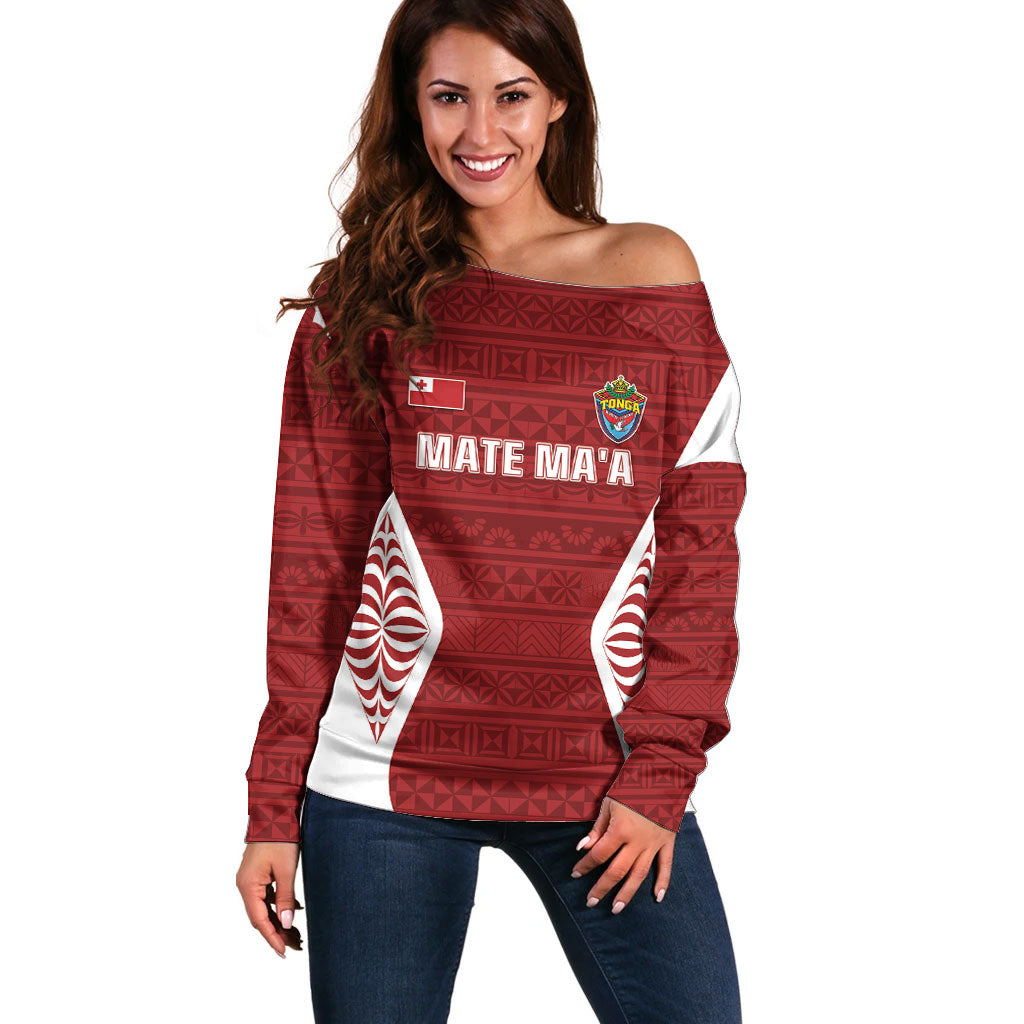 Mate Maa Tonga Rugby Off Shoulder Sweater Kupesi Tokelau Feletoa Pattern