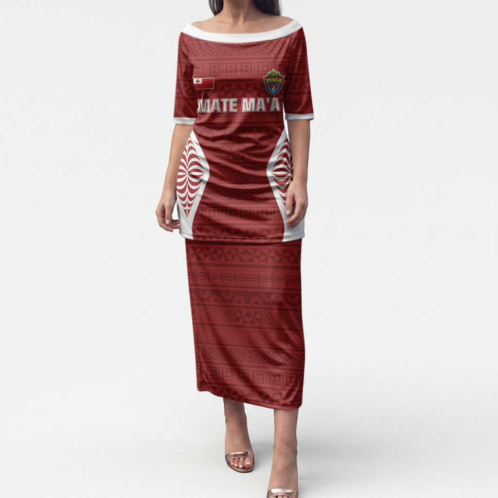 Mate Maa Tonga Rugby Puletasi Kupesi Tokelau Feletoa Pattern LT05 Long Dress Red - Polynesian Pride